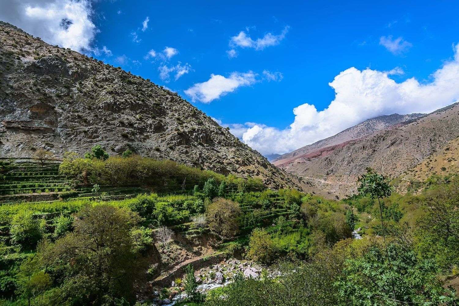 Azzaden Valley terraces and walnut groves above Berber villages